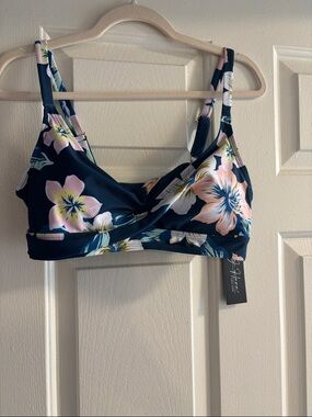J. Hara New York: Floral Navy Bikini Top with Pink & White Blooms. Just top.